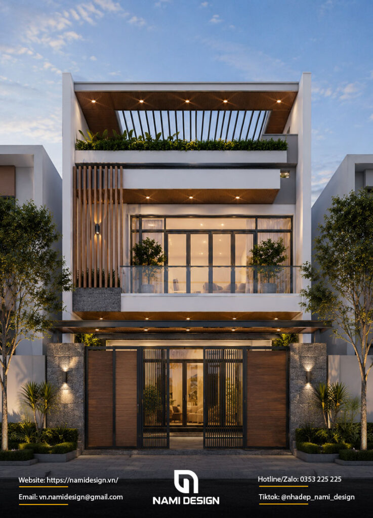 Mẫu nhà ống 2 tầng 5x18m có giếng trời