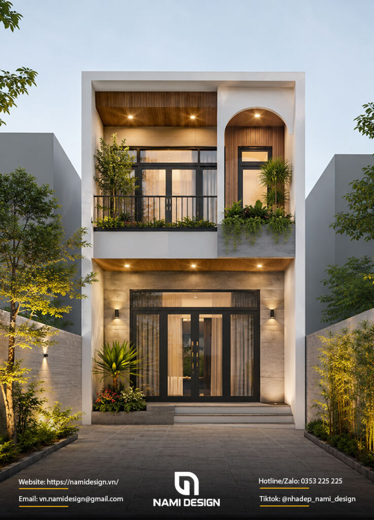 Mẫu nhà ống 2 tầng 5x18m có sân trước
