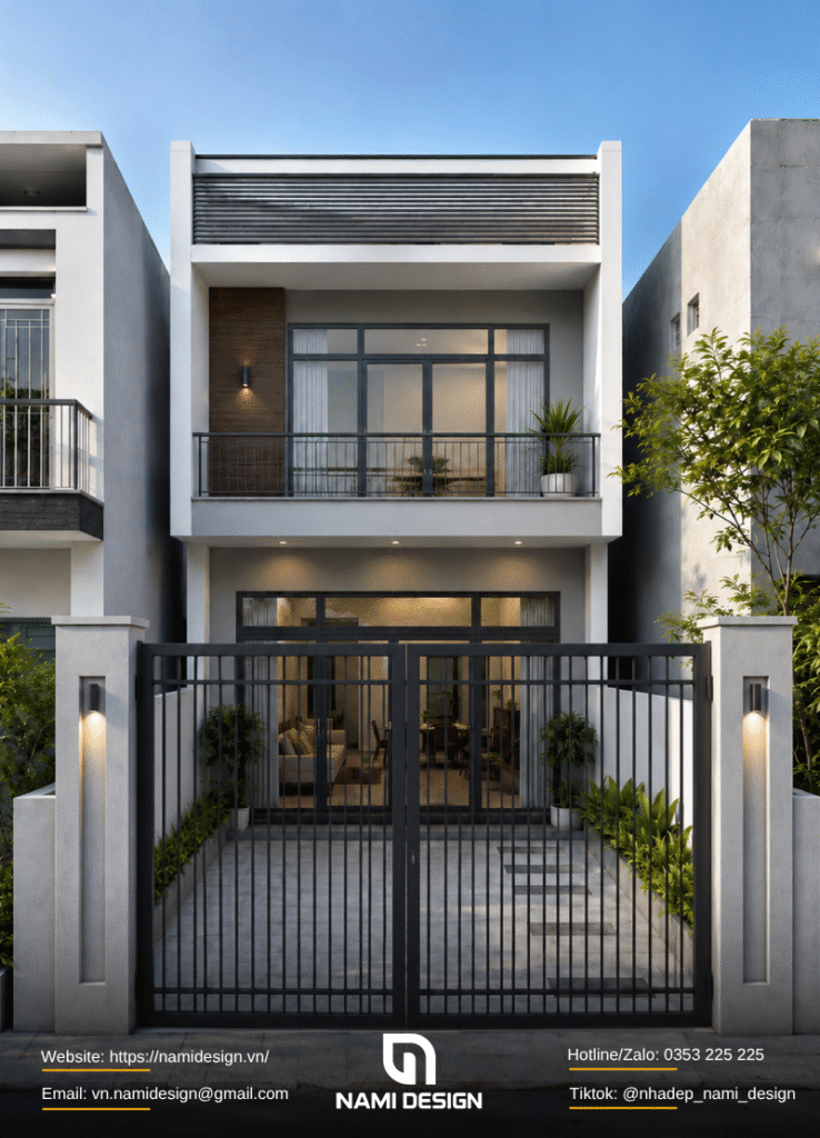 Mẫu nhà ống 2 tầng 5x20m có sân trước