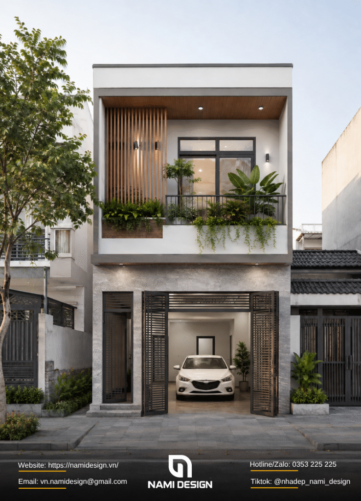 Mẫu nhà ống 2 tầng có gara ô tô
