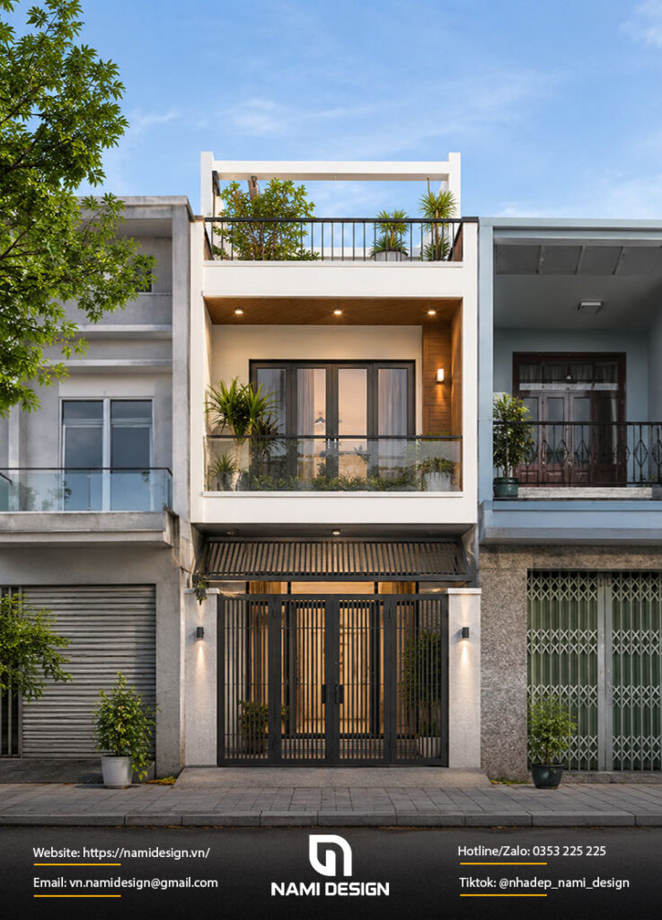 Mẫu nhà ống 2 tầng mái bằng có sân thượng