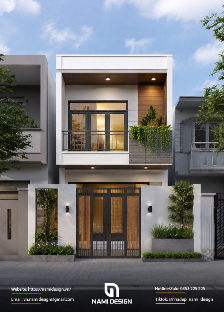 Mẫu nhà ống 2 tầng mái bằng có sân vườn