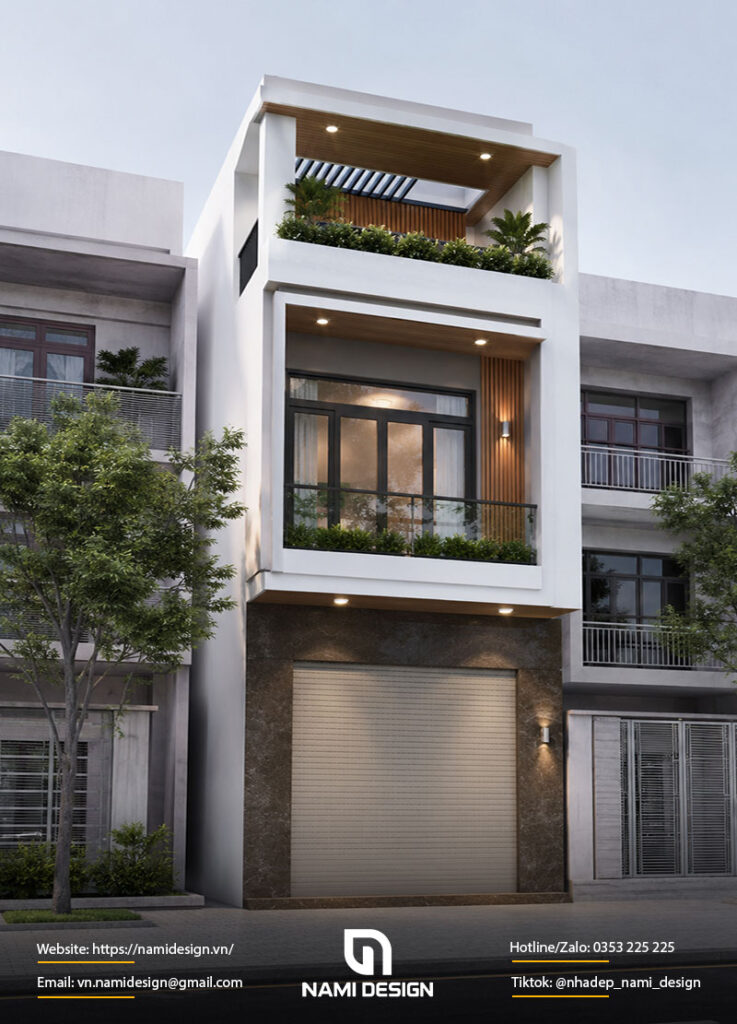 Mẫu nhà ống 2 tầng mái bằng có tầng tum