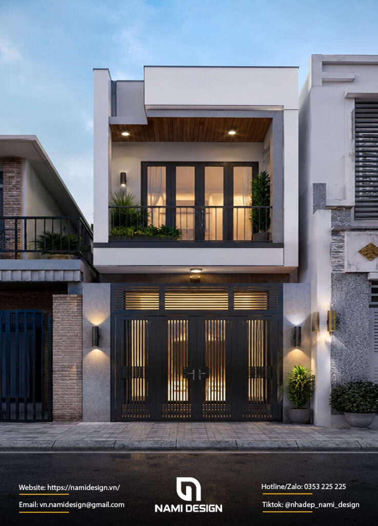 Mẫu nhà ống 2 tầng mái bằng hiện đại