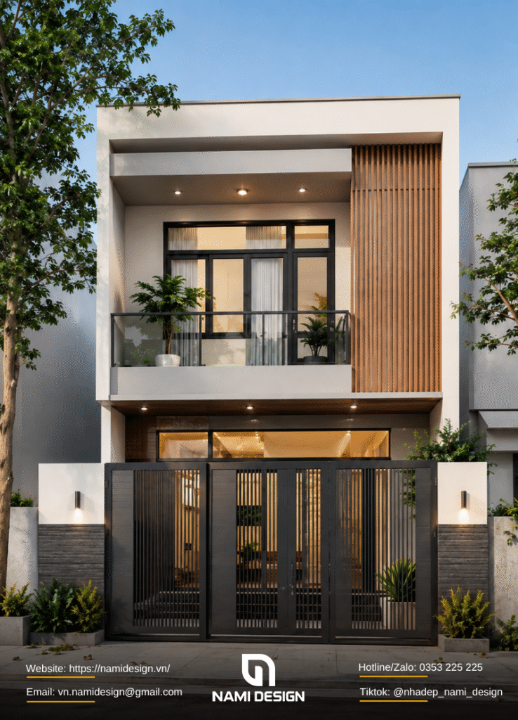 Mẫu nhà ống 2 tầng mái bằng hiện đại