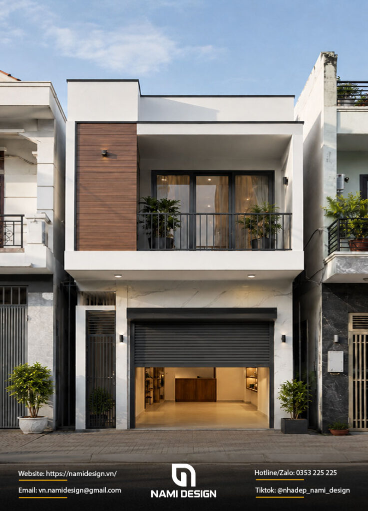 Mẫu nhà ống 2 tầng mái bằng kết hợp kinh doanh