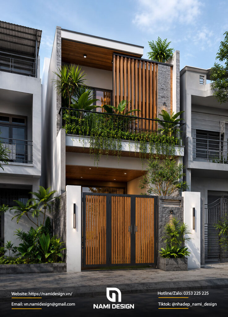 Mẫu nhà ống 2 tầng mái bằng Modern Tropical