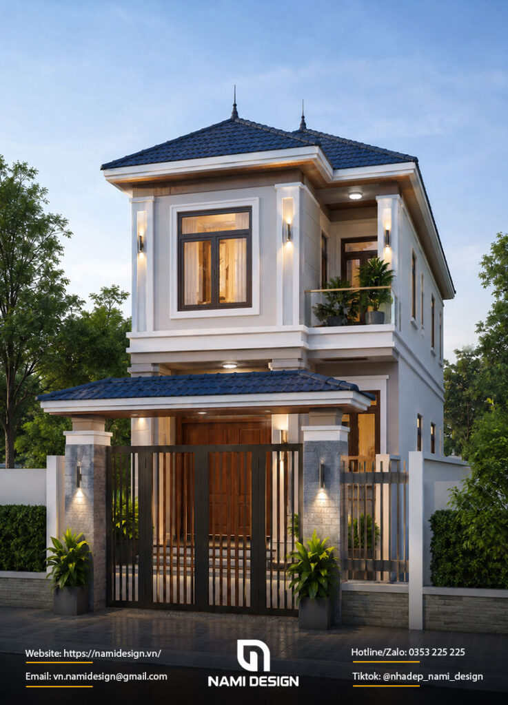 Mẫu nhà ống 2 tầng mái Nhật có phòng thờ