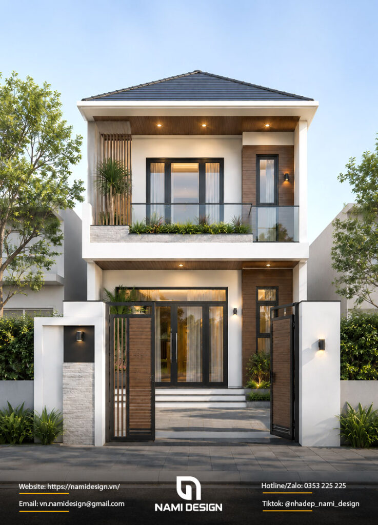 Mẫu nhà ống 2 tầng mái Nhật hiện đại