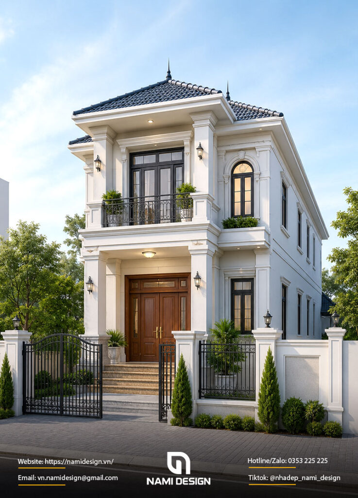Mẫu nhà ống 2 tầng mái Nhật tân cổ điển