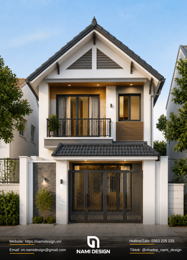 Mẫu nhà ống 2 tầng mái Thái tiết chế chi tiết