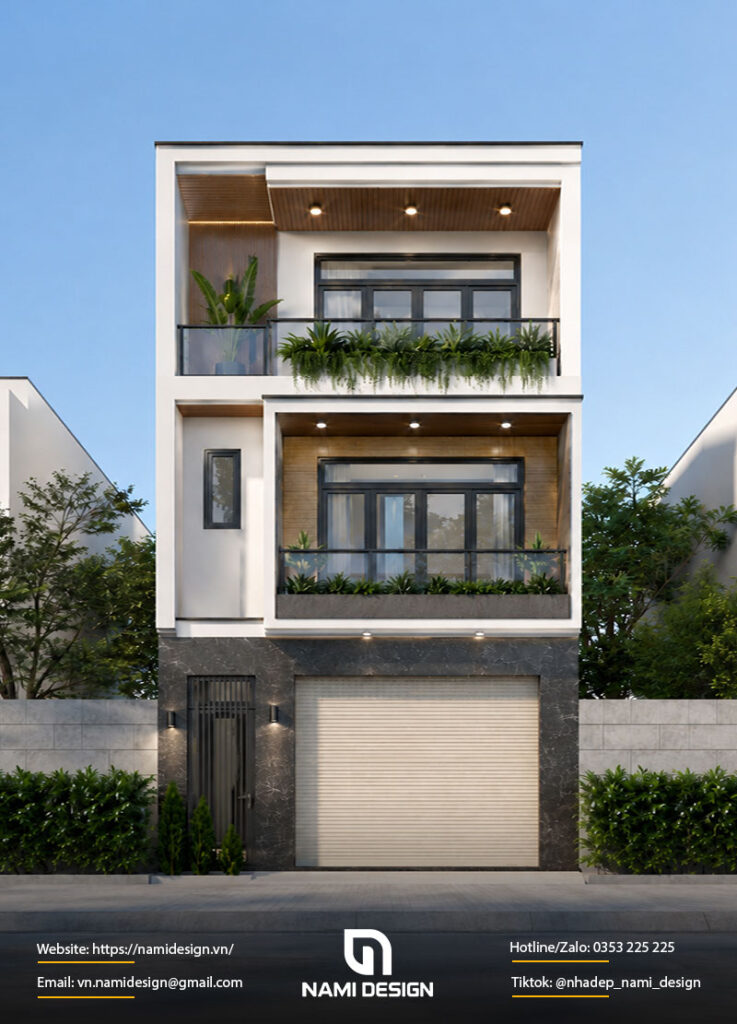 Mẫu nhà ống 3 tầng 5x20m có gara ô tô