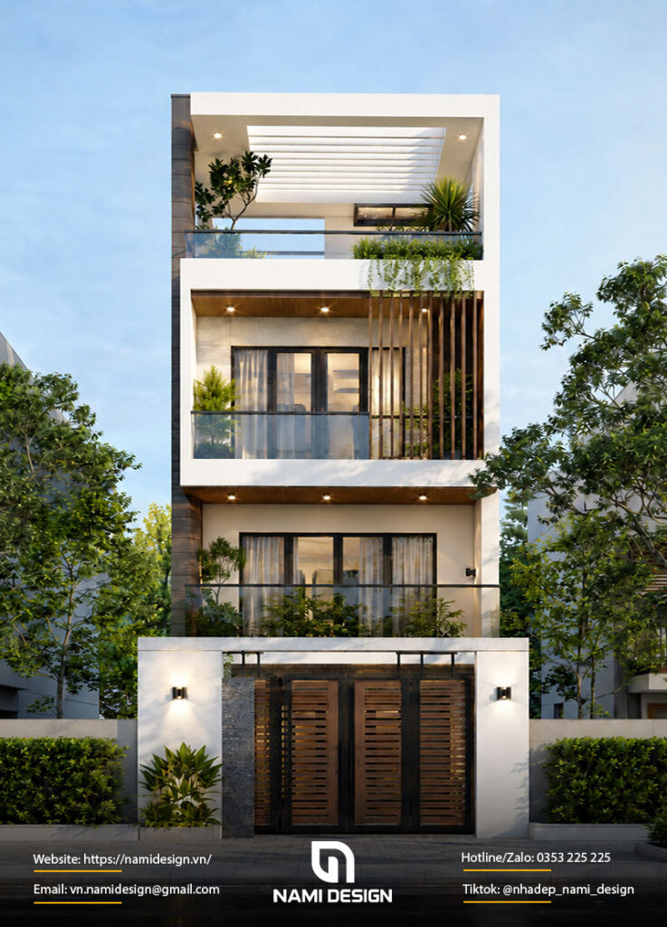 Mẫu nhà ống 3 tầng 5x20m có giếng trời