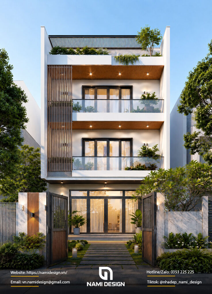 Mẫu nhà ống 3 tầng 5x20m có sân vườn