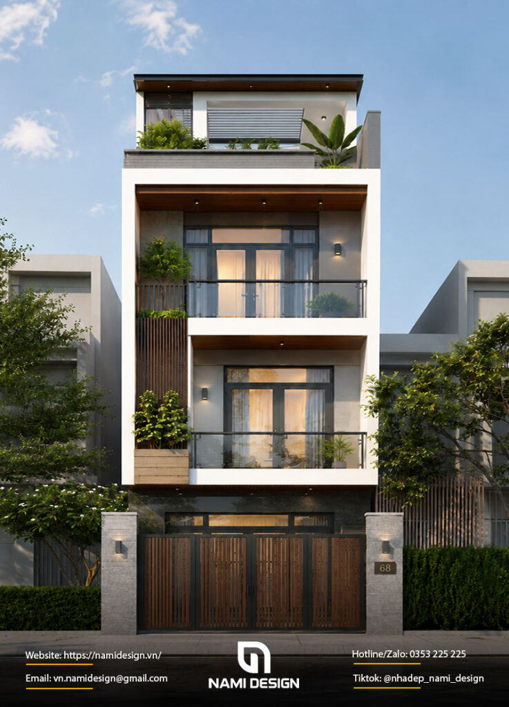 Mẫu nhà ống 3 tầng 5x20m có tầng tum