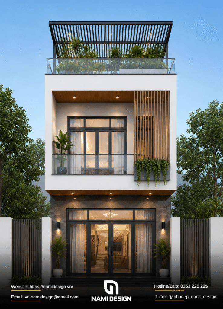 Mẫu nhà phố 2 tầng có sân thượng