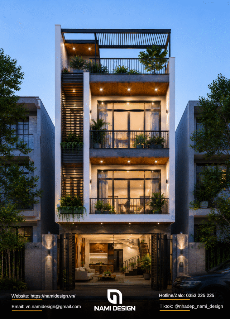 Mẫu nhà phố 3 tầng có sân thượng