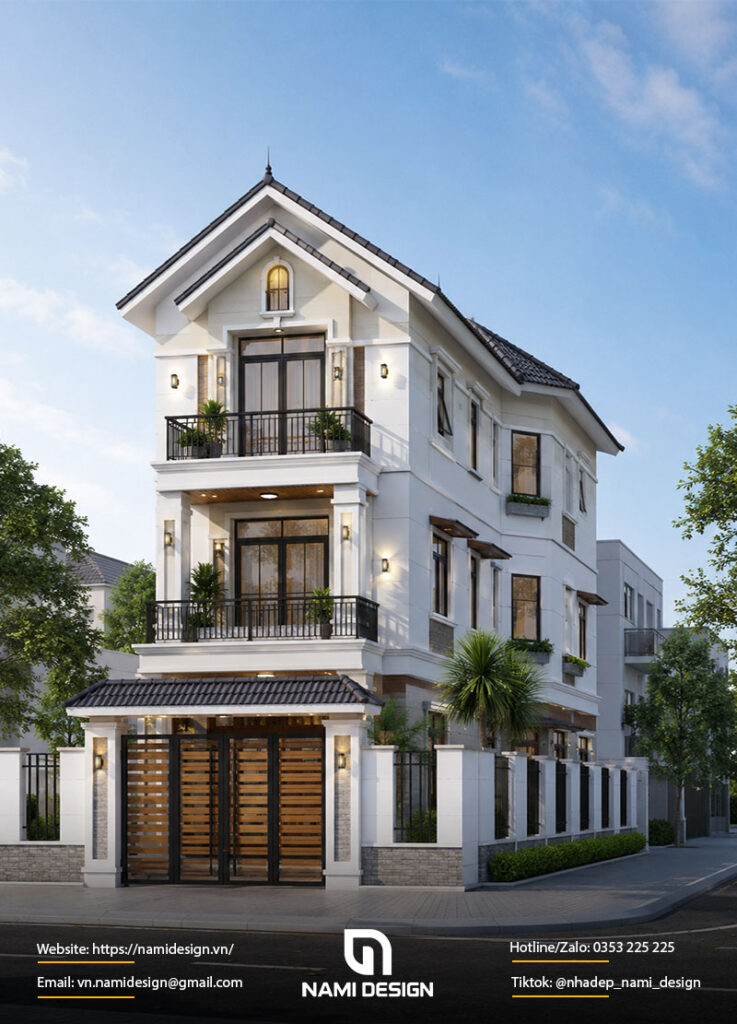 Mẫu nhà phố 3 tầng mái Thái 2 mặt tiền