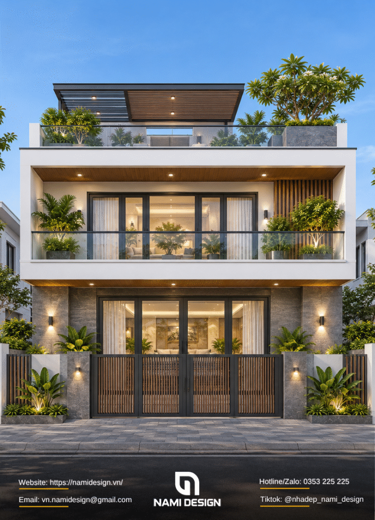 Mẫu nhà phố 8x5m 2 tầng 1 tum