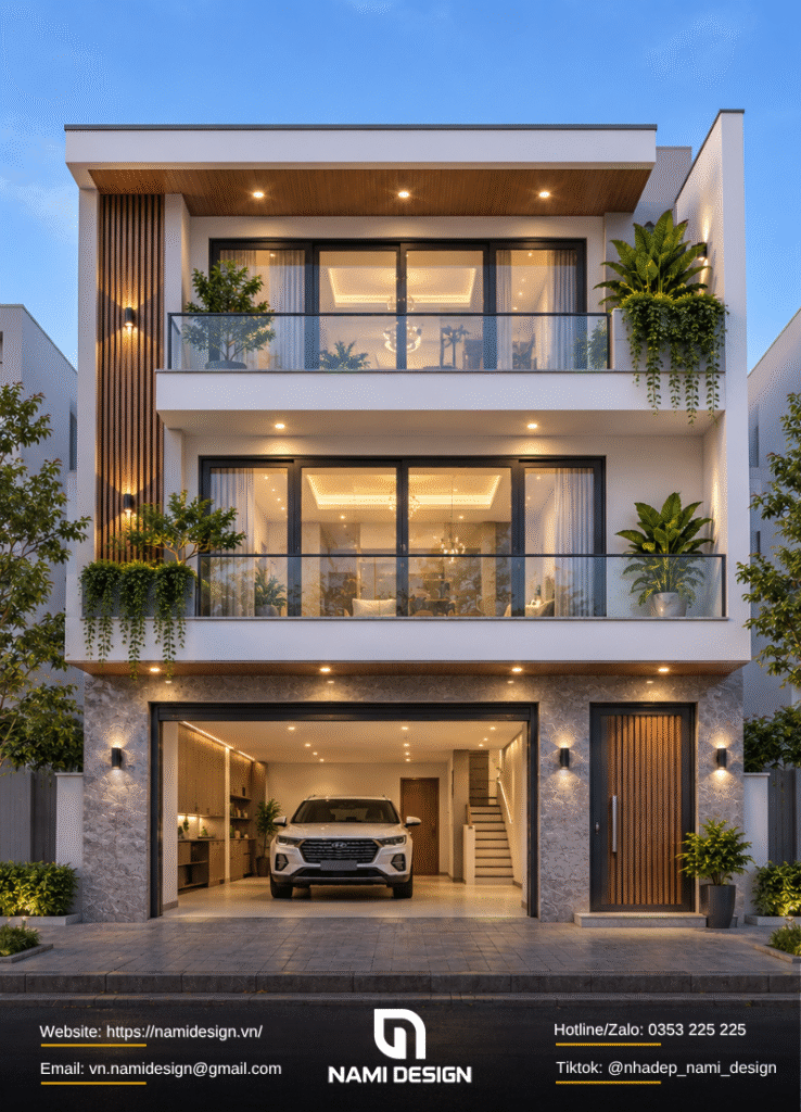 Mẫu nhà phố 8x5m có gara trong nhà