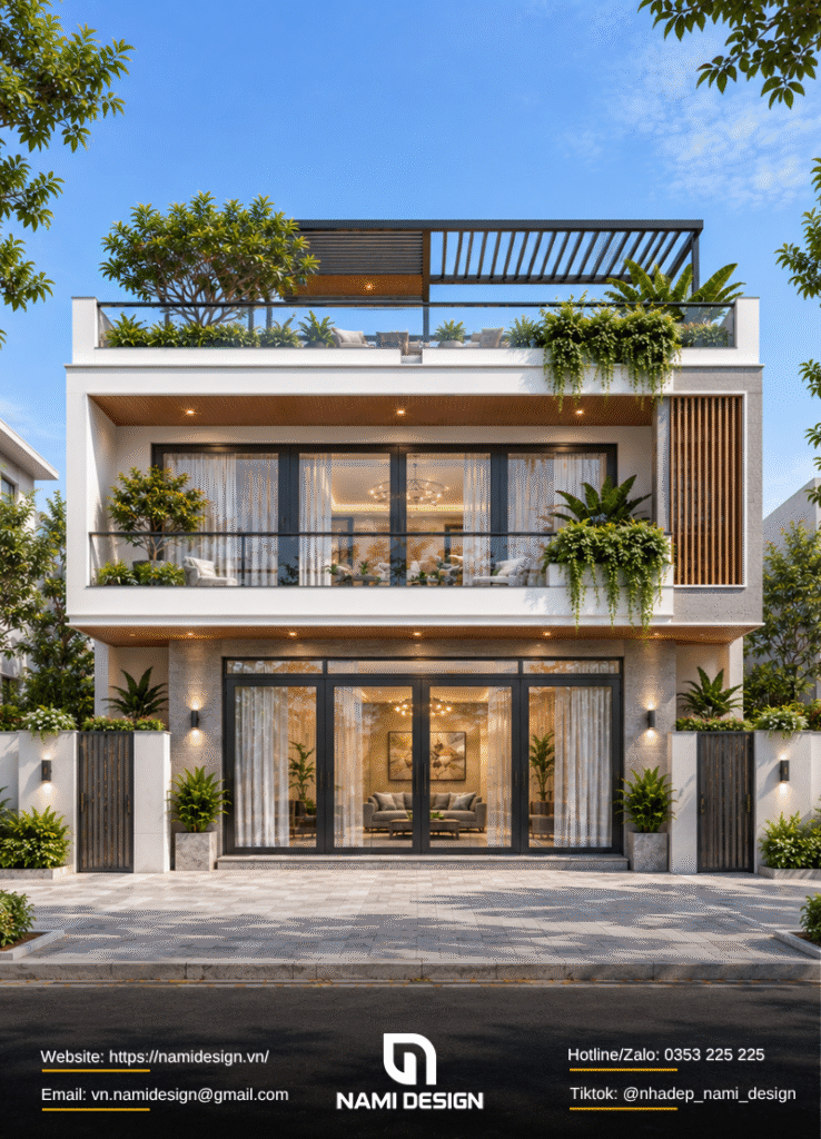 Mẫu nhà phố 8x5m có tầng thượng