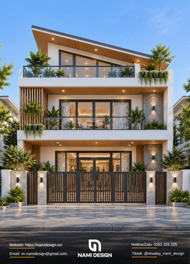 Mẫu nhà phố 8x5m mái lệch