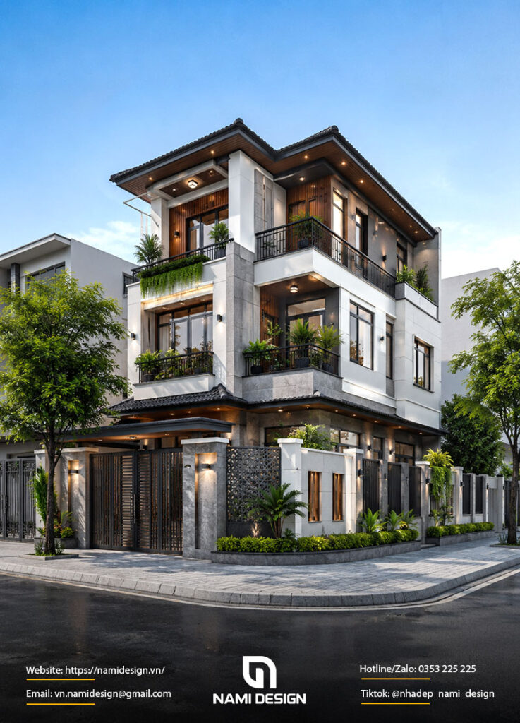 Mẫu nhà phố lô góc 3 tầng