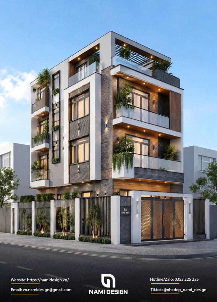 Mẫu nhà phố lô góc 4 tầng