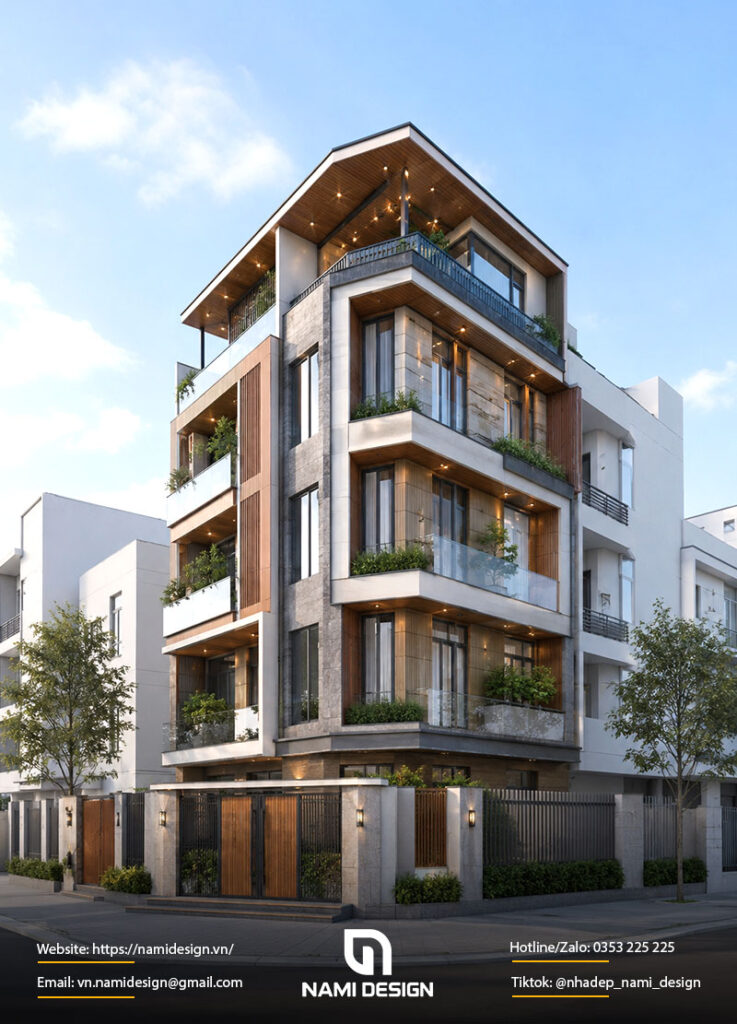 Mẫu nhà phố lô góc 5 tầng