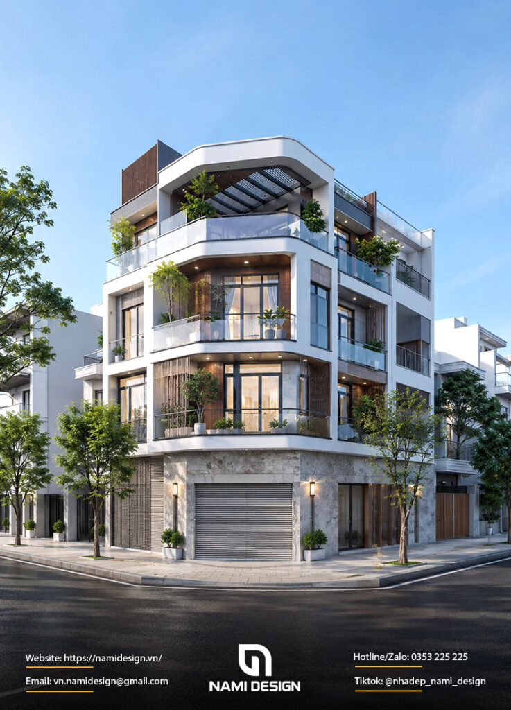 Mẫu nhà phố lô góc có gara