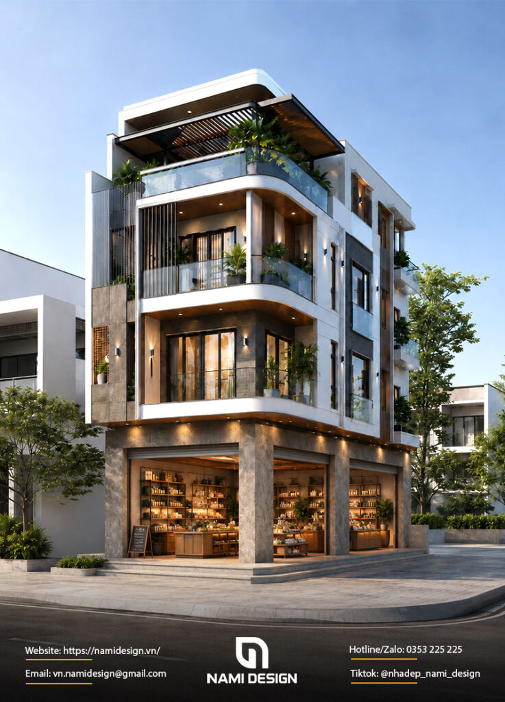 Mẫu nhà phố lô góc kết hợp kinh doanh
