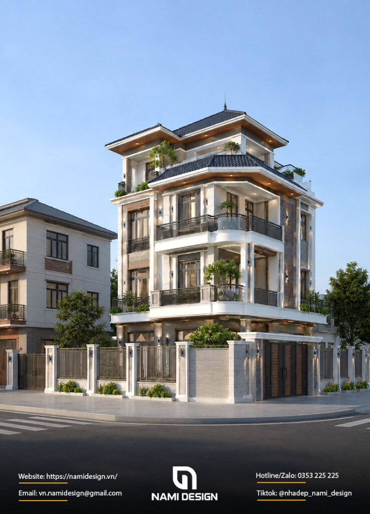 Mẫu nhà phố lô góc mái Nhật