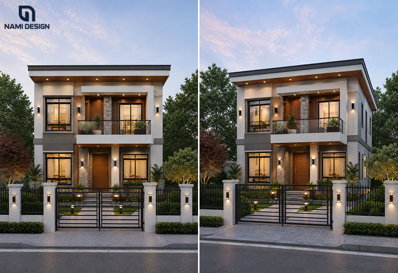 Mẫu nhà vuông 10x10m 2 tầng