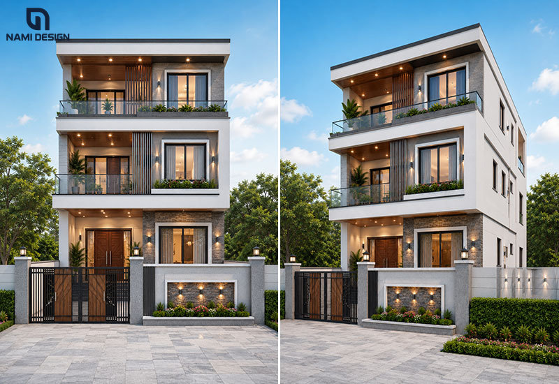 Mẫu nhà vuông 10x10m 3 tầng