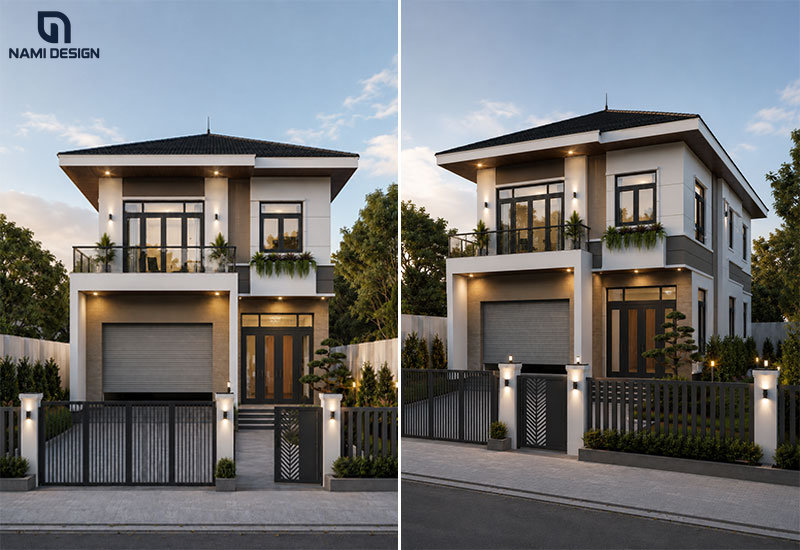 Mẫu nhà vuông 10x10m có gara