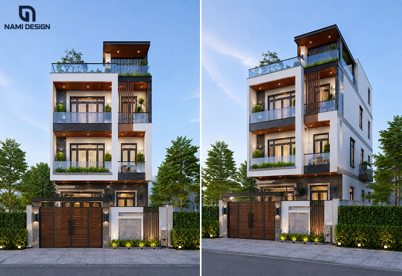 Mẫu nhà vuông 10x10m có tầng tum