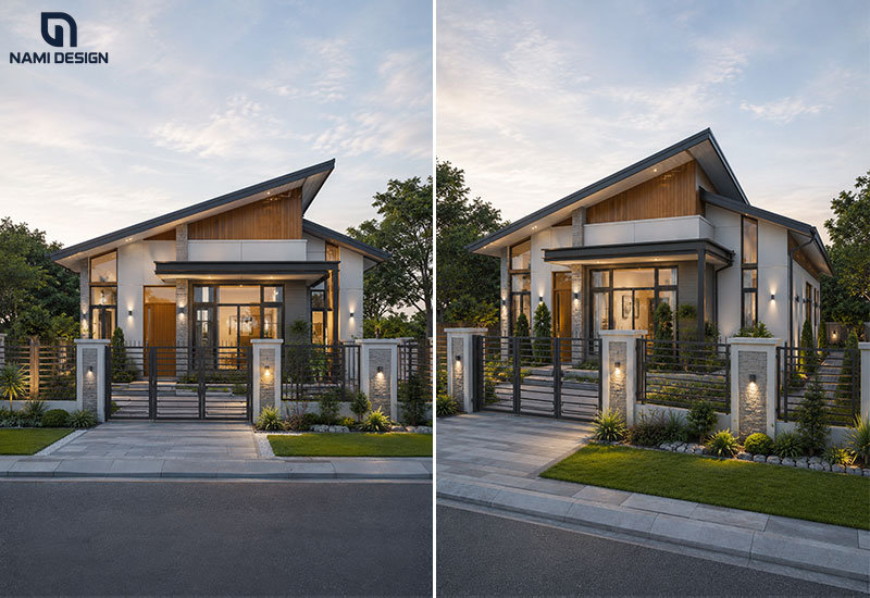 Mẫu nhà vuông 10x10m mái lệch