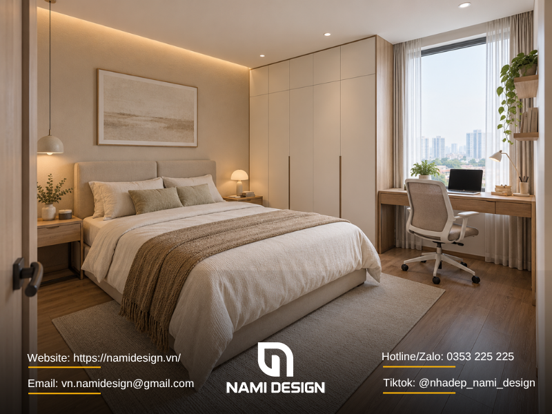 Mẫu phòng ngủ 13-15m2 thêm góc làm việc