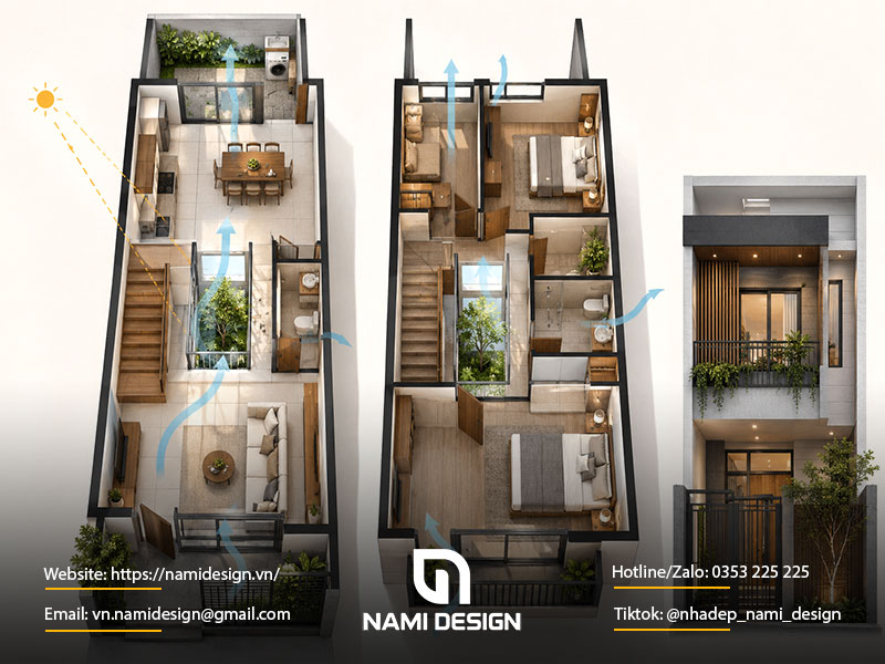 Nguyên tắc bố trí mặt bằng nhà 2 tầng 5x15m