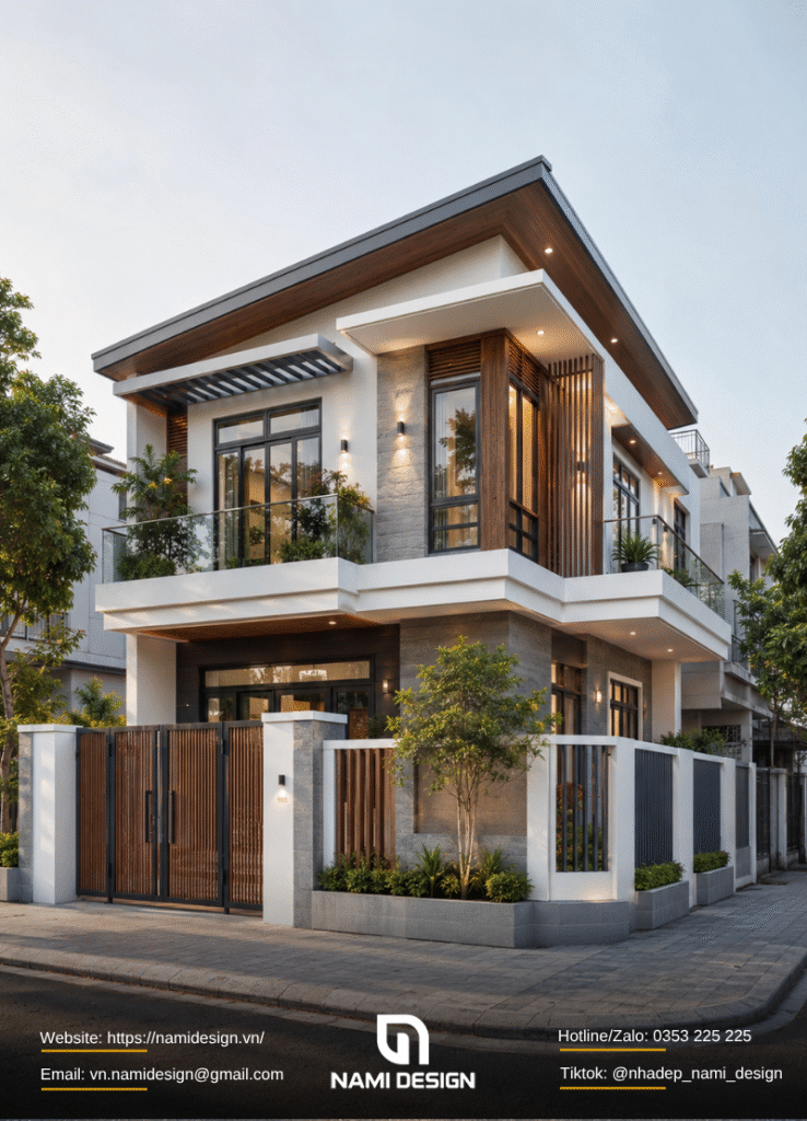 Nhà 2 tầng 2 mặt tiền mái lệch