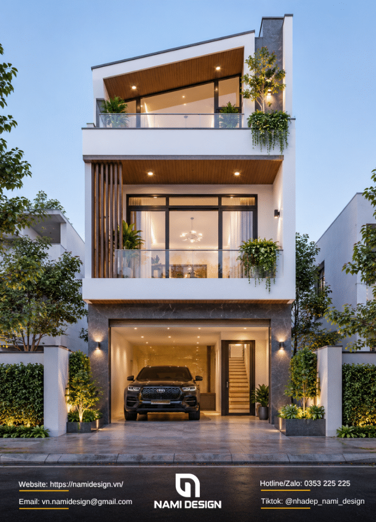Nhà 2 tầng có gác lửng có gara để xe
