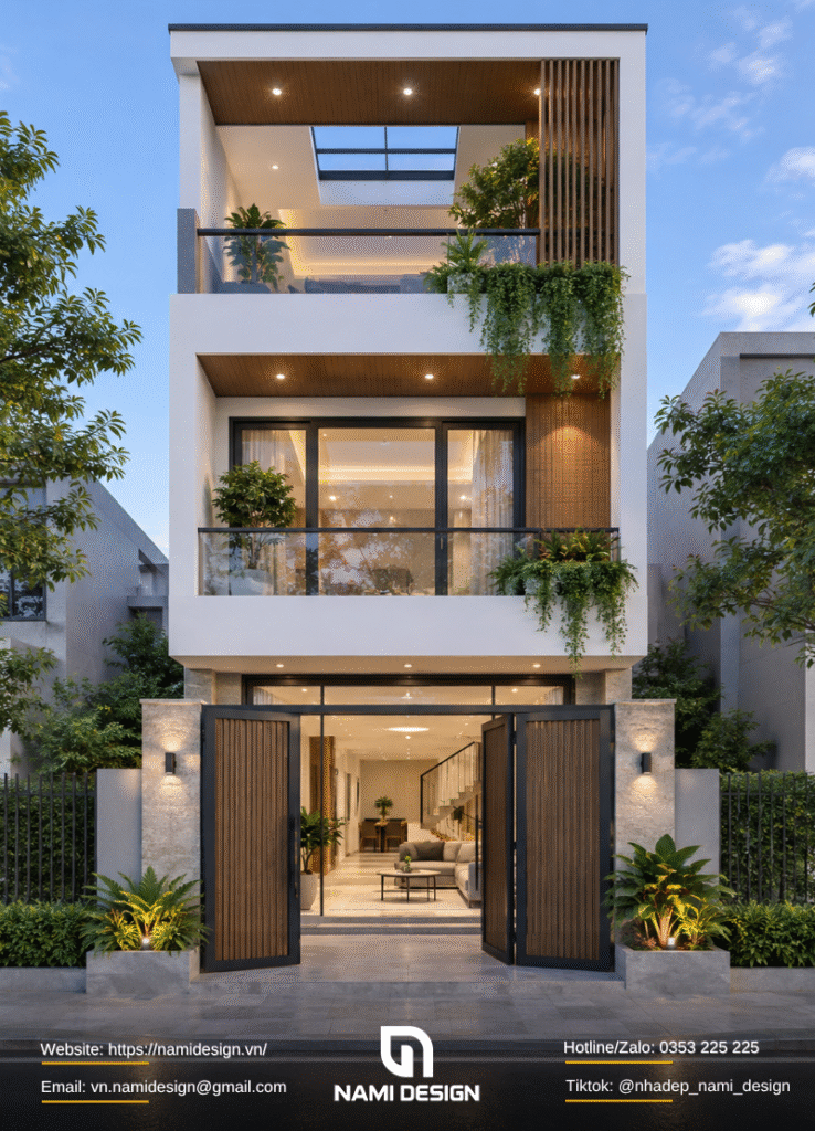 Nhà 2 tầng có gác lửng có giếng trời