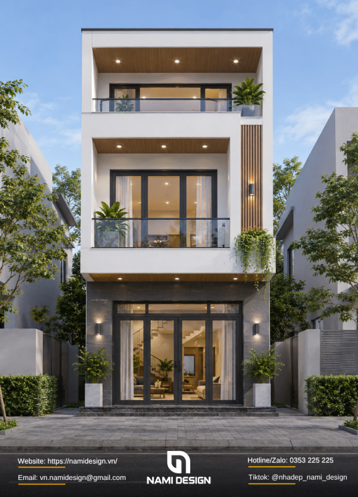 Nhà 2 tầng có gác lửng mái bằng