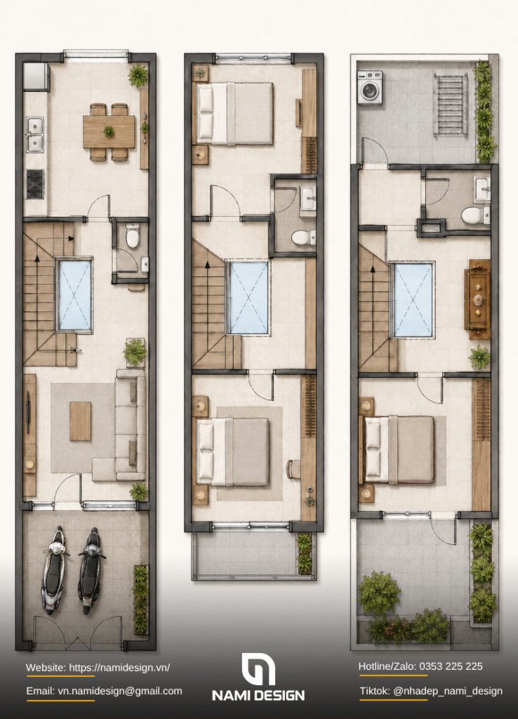 Nhà 3x10m 3 tầng có giếng trời giữa nhà