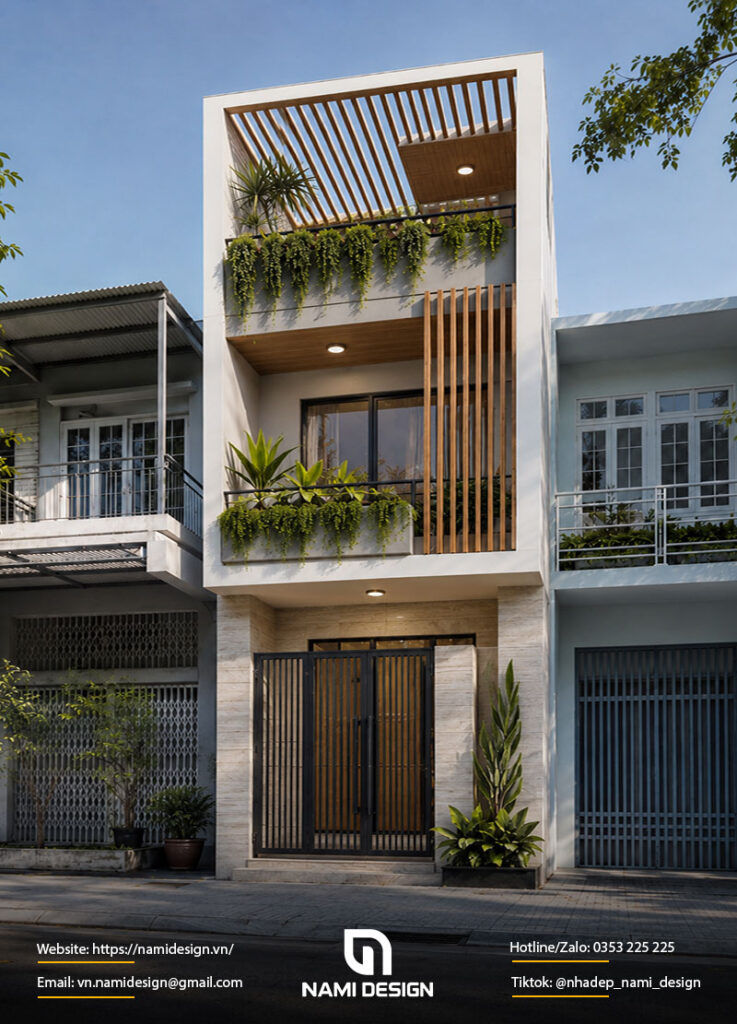 Nhà ngang 3m phong cách Modern Tropical