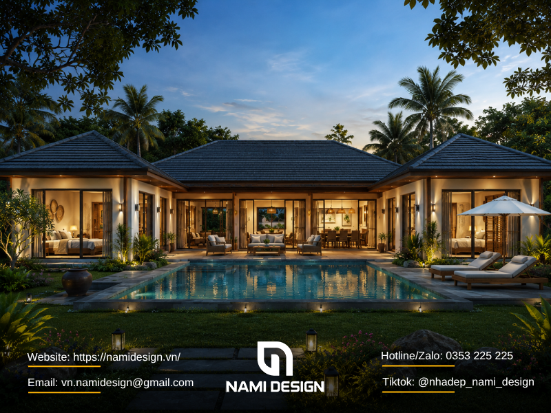 Nhà nghỉ dưỡng 1 tầng 4 phòng ngủ cho gia đình nhiều thế hệ