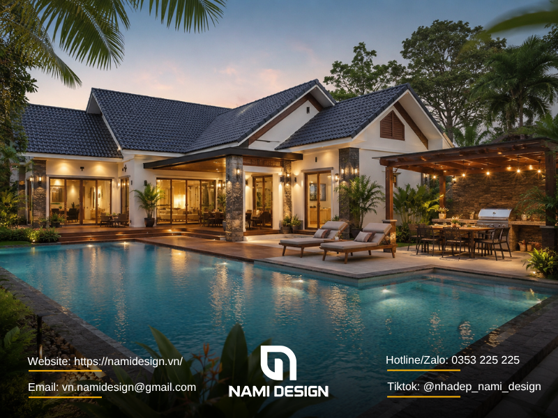 Nhà nghỉ dưỡng có hồ bơi và khu BBQ
