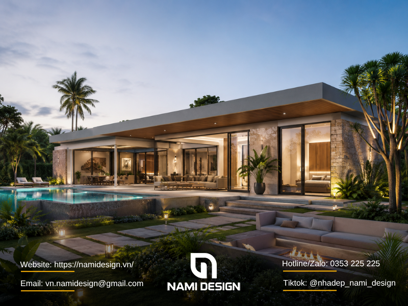 Nhà nghỉ dưỡng mái bằng hiện đại