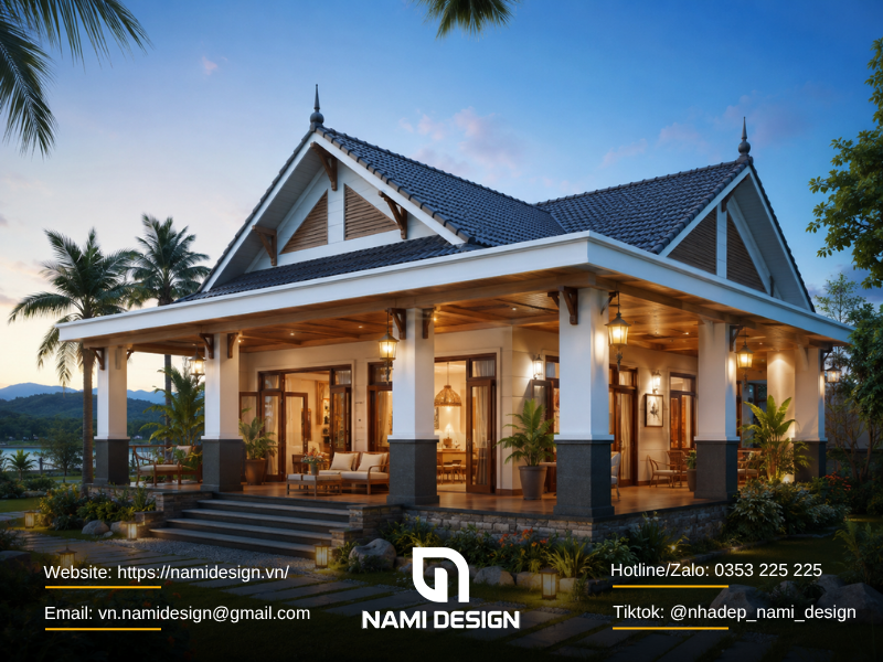 Nhà nghỉ dưỡng mái Thái có hiên rộng