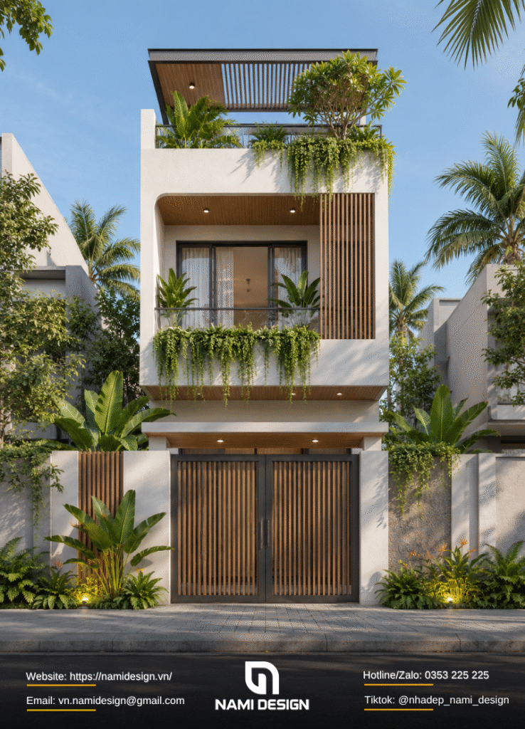 Nhà ống 2 tầng 1 tum Modern Tropical